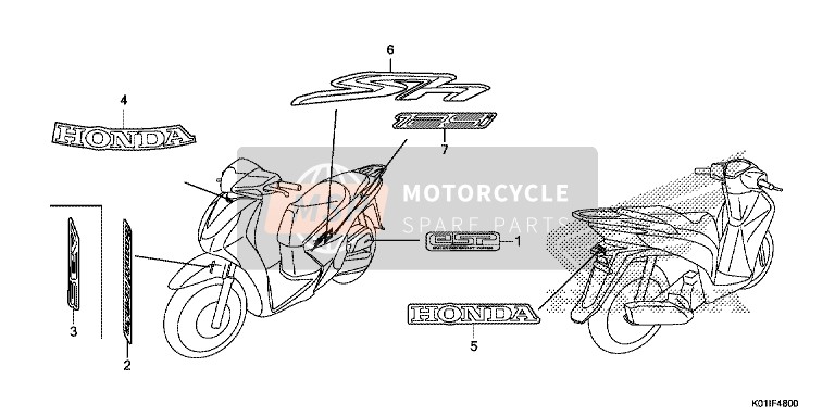 Honda SH125A 2014 Sticker voor een 2014 Honda SH125A